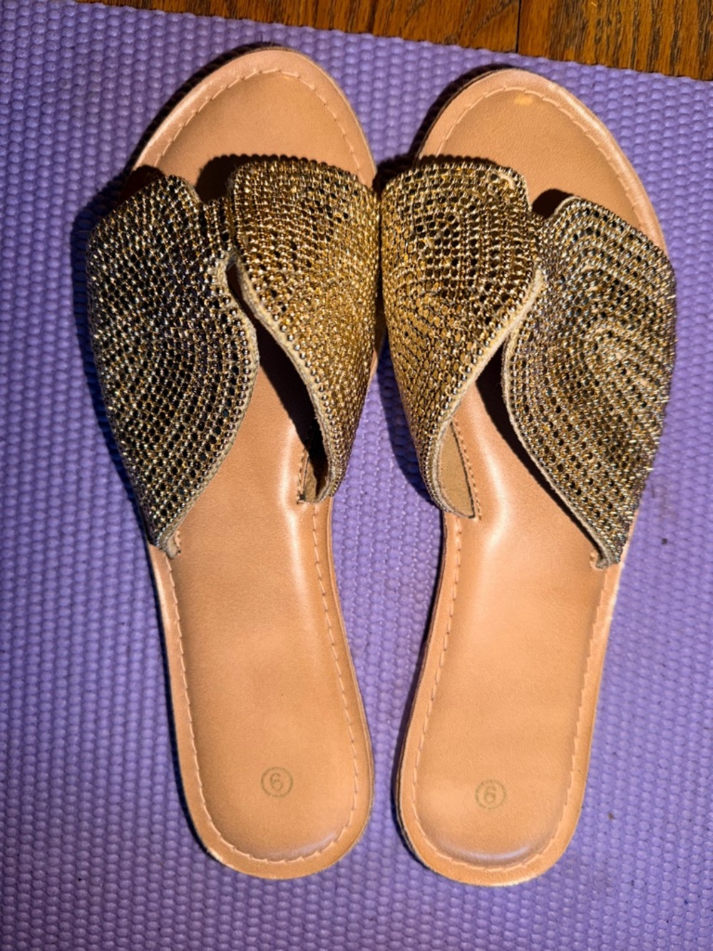 Women's Gold Beaded Slide Sandals